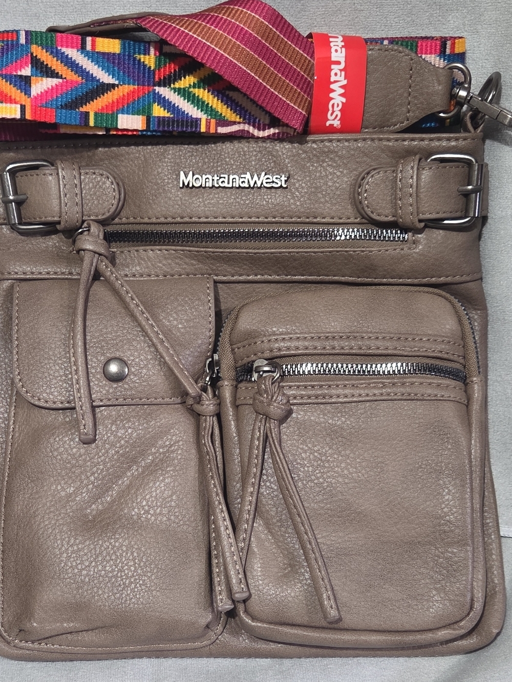 Montana West Taupe Crossbody with Colorful Woven Strap